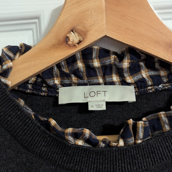 Ann Taylor LOFT Womens Medium Sweater Gray Wool Blend Plaid Collar Top - Picture 3 of 5